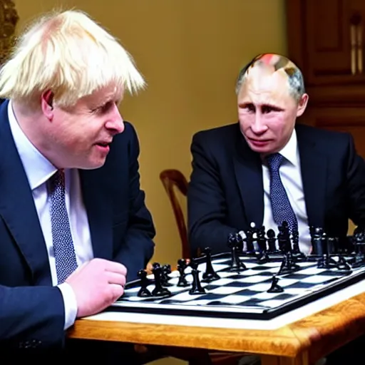 Image similar to Boris Johnson and putin playing a game of chess
