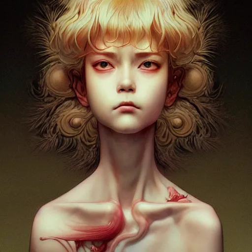 Image similar to prompt : 3 d render hyper real majestic soft light dramatic light portrait painted in miyazaki color style drawn by katsuhiro otomo and takato yamamoto, inspired by fables, china doll face, smooth face feature, intricate oil painting, high detail, sharp high detail, manga and anime 2 0 0 0