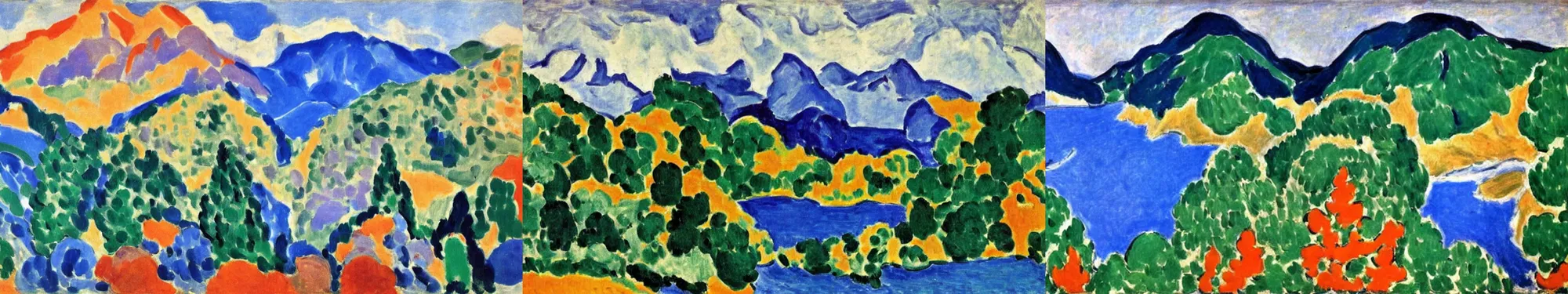 Prompt: lakeside mountains, by henri matisse