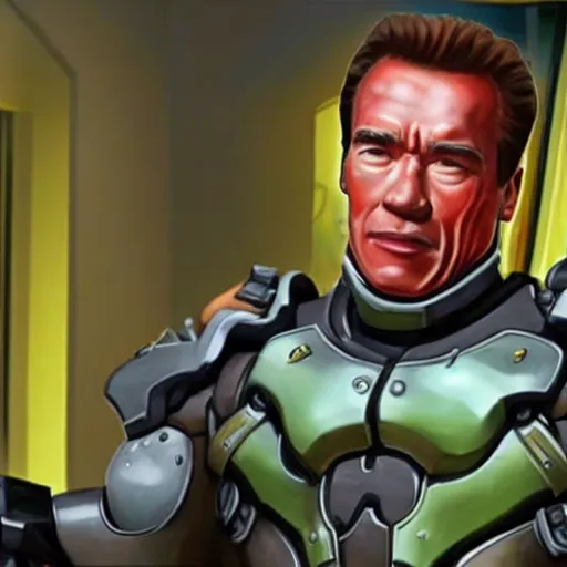 Image similar to a screenshot of arnold schwarzenegger as genji in overwatch