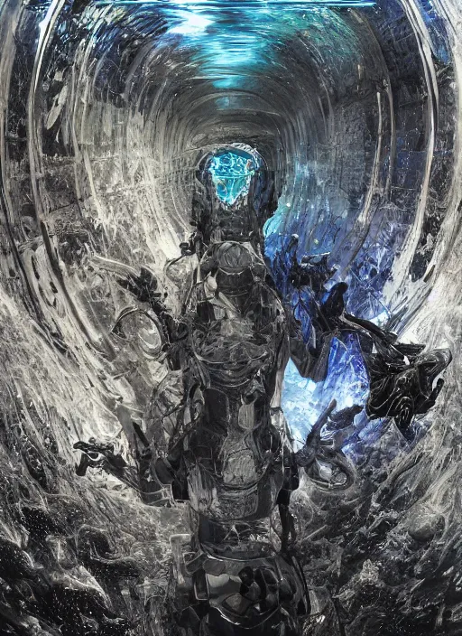 Prompt: symmetrical astronauts in dark and void underwater - complex and hyperdetailed technical suit. mandelbulb fractal. reflection and dispersion materials. rays and dispersion of light. volumetric light. 5 0 mm, f / 3 2. noise film photo. flash photography. ultra realistic, wide angle. poster by wayne barlowe, craig mullins