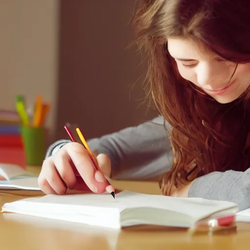 Prompt: lofi girl doing her homework, photorealistic