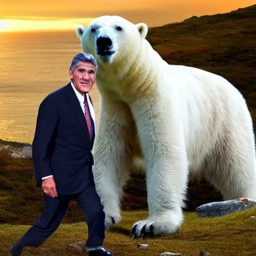 Image similar to Joe Manchin and a polar bear who are best friends, digital art