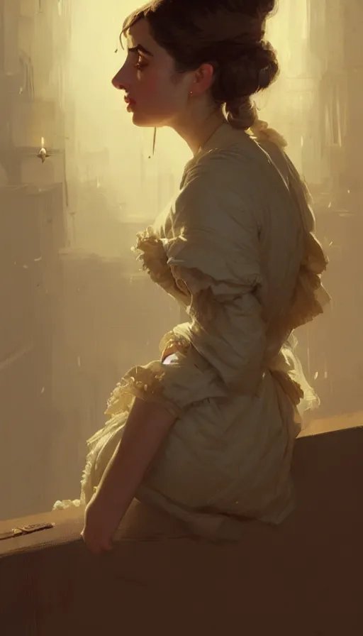 Prompt: hyper - realistic portrait of a ana de armas as a victorian lady by atey ghailan, by greg rutkowski, by greg tocchini, by james gilleard, by joe fenton, by kaethe butcher, dynamic lighting, gradient light yellow, brown, blonde cream and white color scheme, grunge aesthetic