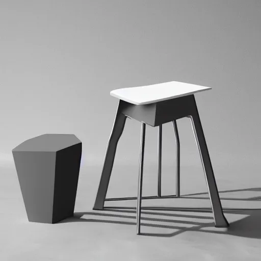 Prompt: realistic rendering for stool, brutalism style stool, material is steel and glossy glass, in the white backround - h 7 6 8