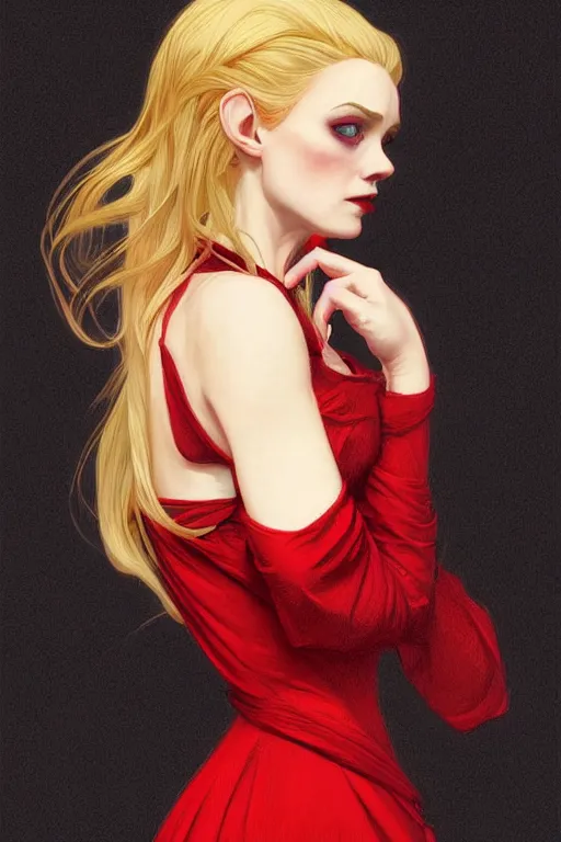 Image similar to nosferatu princess, blonde hair, wearing a red dress, highly detailed, digital painting, artstation, concept art, smooth, sharp focus, illustration, art by artgerm and greg rutkowski and alphonse mucha and andrei riabovitchev