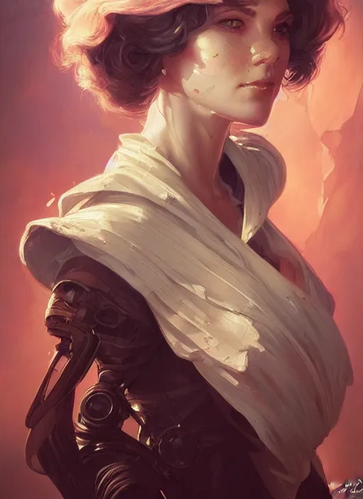 Image similar to a woman with a buggy television head, headshot, painted fantasy character portrait, D&D, highly detailed, digital painting, artstation, sharp focus, art by artgerm and greg rutkowski and alphonse mucha and magali villeneuve