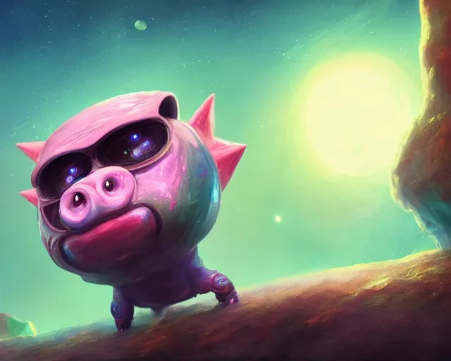 Image similar to 3D Fantasy Cute and adorable alien piggy in space, bright stars, Smooth 3D Illustration, soft render, Servando Lupini, Daniil Kudriavtsev, handpaint texture, Blender, 3DCoat