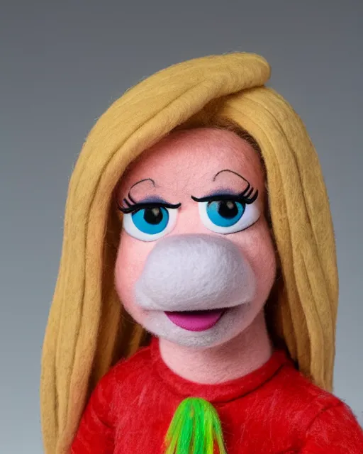 Image similar to angela martin as a muppet. highly detailed felt. hyper real photo. 4 k.