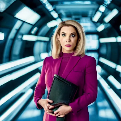 Prompt: cinematic movie still of a fox news anchorwoman in the year 2 0 4 0, dystopian cyberpunk future, by daniella zalcman, directed by lana wachowski, highly detailed, canon eos r 3, f / 1. 4, iso 2 0 0, 1 / 1 6 0 s, 8 k, raw, symmetrical balance