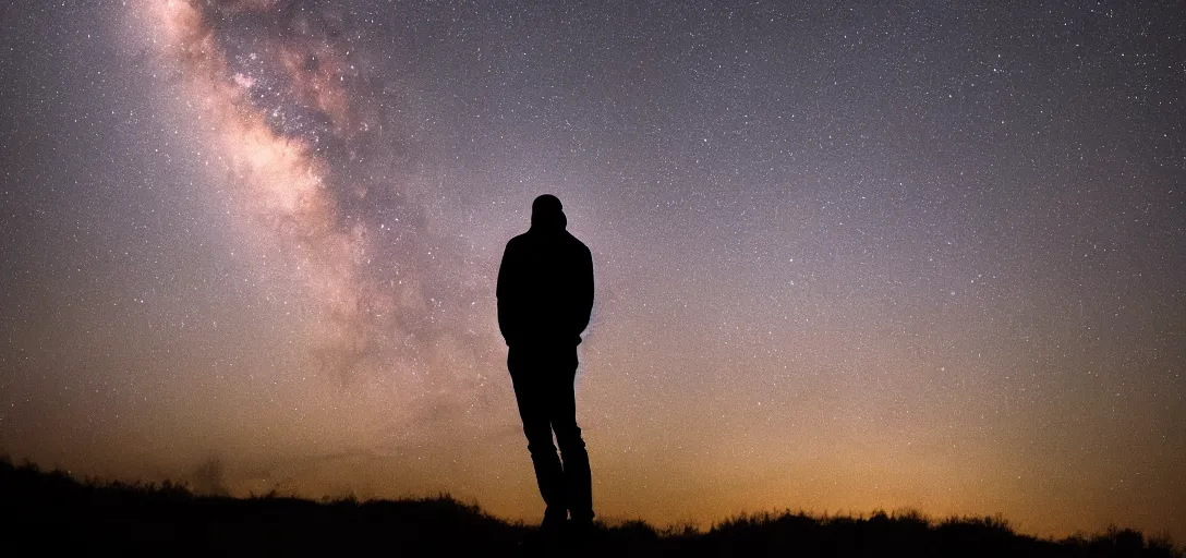 Image similar to silhouette of a man staring into the universe