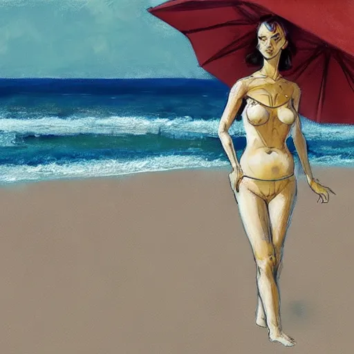 Image similar to lady at the beach by enki bilal artstation