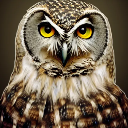 Image similar to beautiful furry owl portrait, furry woman