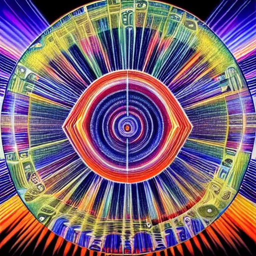 Prompt: Alex Grey art of a city