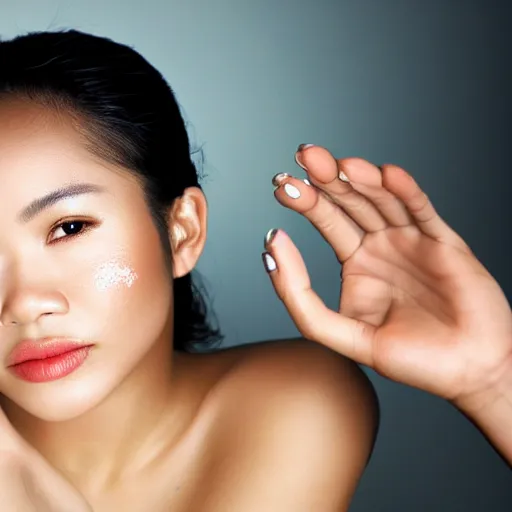 Prompt: beautiful filipina woman closeup portrait with a giant pimple on her face