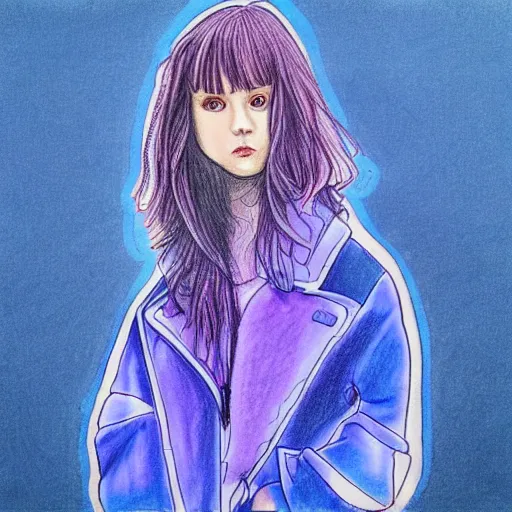 Image similar to a drawing of a blue and purple jacket, a color pencil sketch by avgust cernigoj, instagram contest winner, digital art, ( ( iridescent ) ), art on instagram, ( childs ) drawing, seapunk