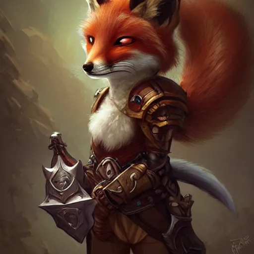 Prompt: cute anthropomorphic Fox using Warrior Armor from D&D, ultra wide lens shot , tiny, small, short, cute and adorable, pretty, beautiful, DnD character art portrait, matte fantasy painting, DeviantArt Artstation, by Jason Felix by Steve Argyle by Tyler Jacobson by Peter Mohrbacher, cinematic lighting