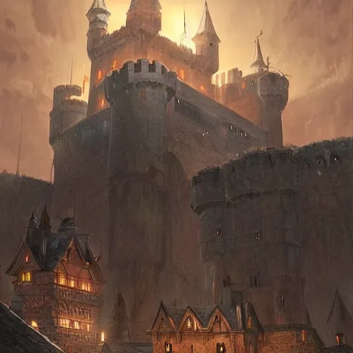 Prompt: a beautiful medieval castle at night, during a siege, in anime style highly detailed by Raphael Lacoste, greg rutkowski, makoto shinkai