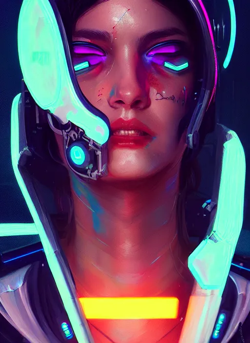 Image similar to portrait of brin, cyberpunk woman with cool techwear clothing, intricate, harsh neon lights, highly detailed, digital painting, artstation, concept art, smooth, sharp focus, illustration, art by wlop, mars ravelo and greg rutkowski