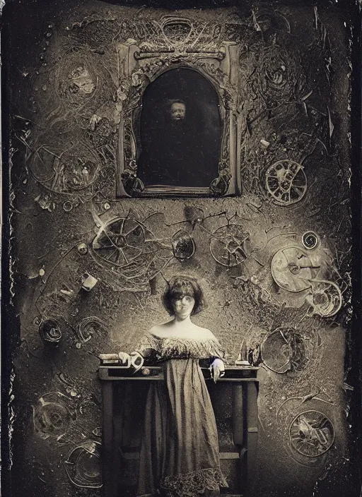 Prompt: old wetplate daguerreotype portrait of the birth of a genius architect, explosion of data fragments, fractal, intricate, elegant, highly detailed, parallax, leica, medium format, subsurface scattering, by jheronimus bosch and greg rutkowski and louis jacques mande daguerre