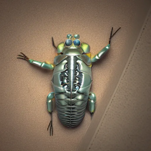 Image similar to cute isopod going to school, octane render, cute