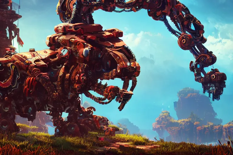 Image similar to clamberjaw machine mecanical creature robot of horizon forbidden west horizon zero dawn bioluminiscence global illumination ray tracing hdr fanart arstation by ian pesty and alena aenami artworks in 4 k