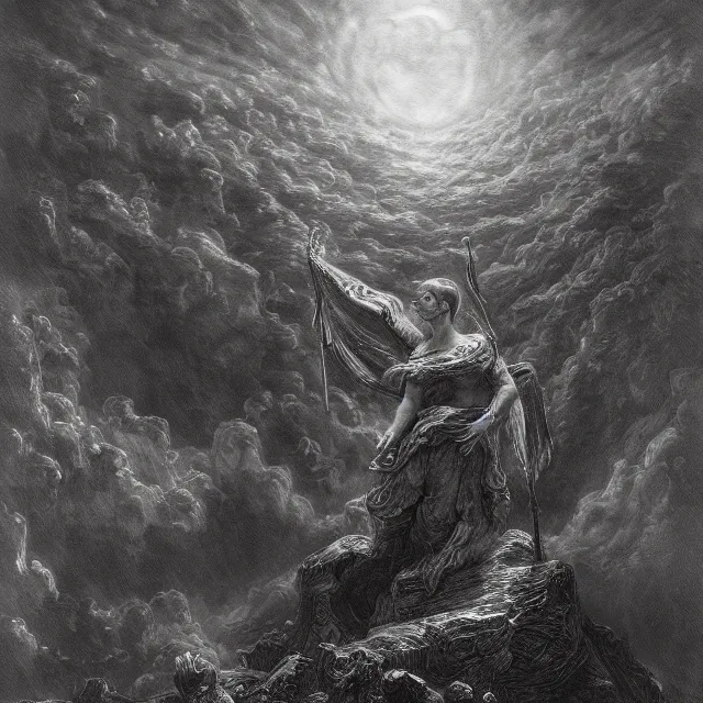 Image similar to a painting of an evil heavenly divine by gustave dore, dark fantasy art, high detail, trending on artstation