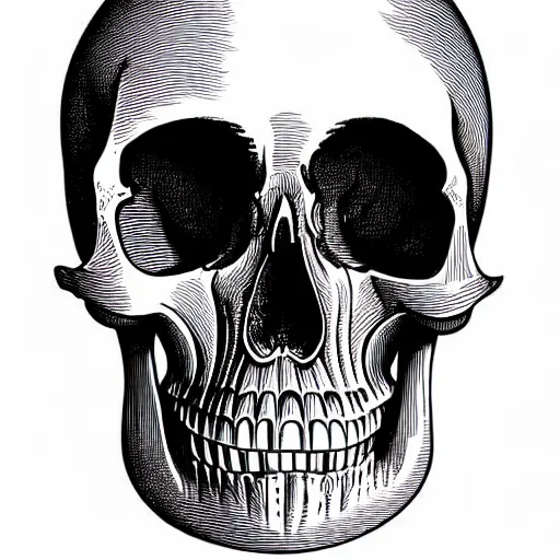 Image similar to one anatomical skull on white background, art by james o barr and albrecht durer, woodblock print, engraved, black and white, vector, vector art