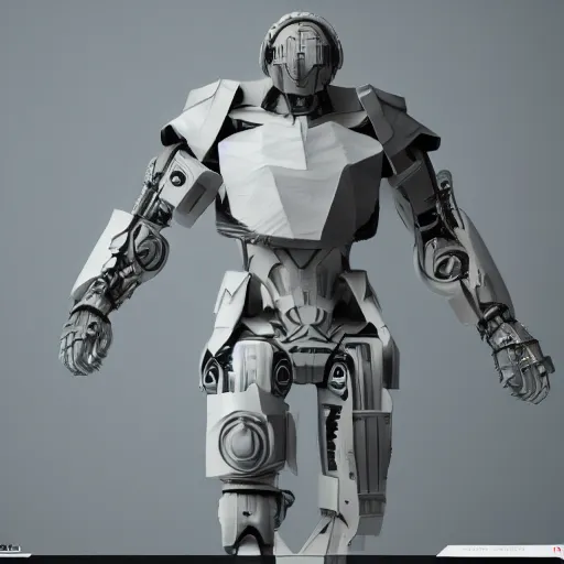 Image similar to a sci-fi cyborg warrior made of origami, paper craft, high quality detailed render, unreal engine, cinema4d, 4K UHD