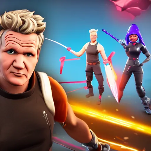 Image similar to gordon ramsay as fortnite character, gameplay screenshot