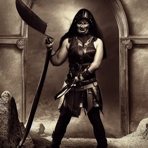 Image similar to photo of a female executioner warrior with a giant axe