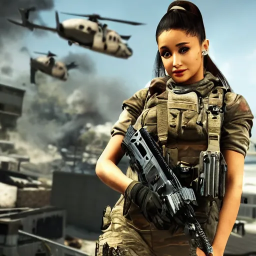 Image similar to Ariana Grande in Call of Duty, 4k