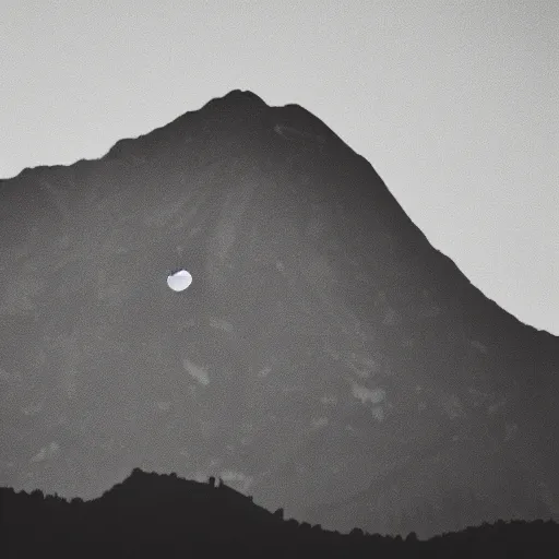 Image similar to a black dot in the sky stretching out a mountain, dark lighting, landscape