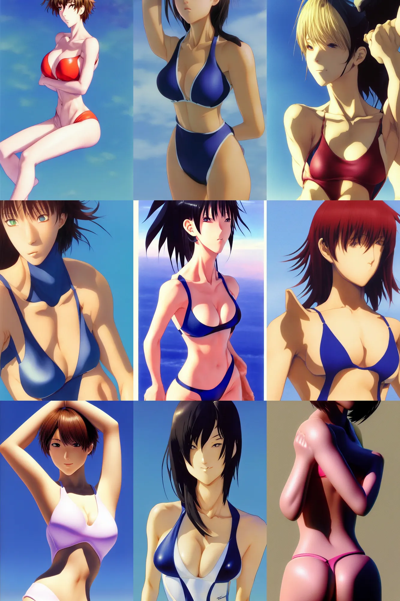 Prompt: close - up, accurately shaped face, volumetric light, posing in sport swimsuit. by takashi takeuchi, yoshiyuki sadamoto, amagaitaro, makoto shinkai, krenz cushart, asao urata, pixiv. 9 0 s