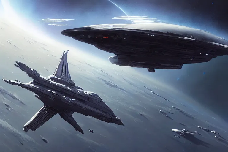 Image similar to hyper realistic sci - fi matte concept art painting of a starship above earth, beautiful details, strong composition painted by kim jung guweta studio rutkowski, james gurney and greg rutkowski, and lucasfilm, smooth, intricate, detailed, sharp focus, cinematic