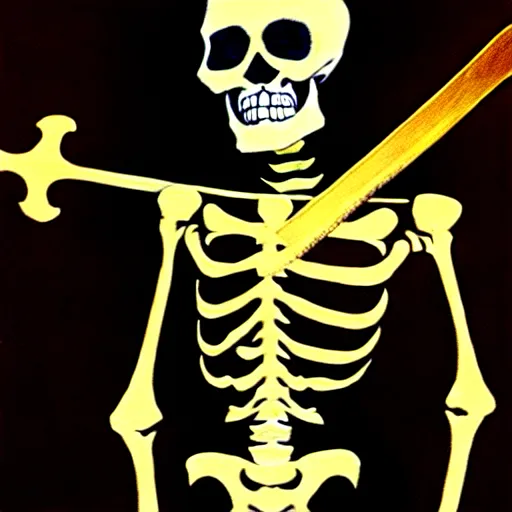 Prompt: A painting of a skeleton with a big sword and armor, fantasy, middle ages