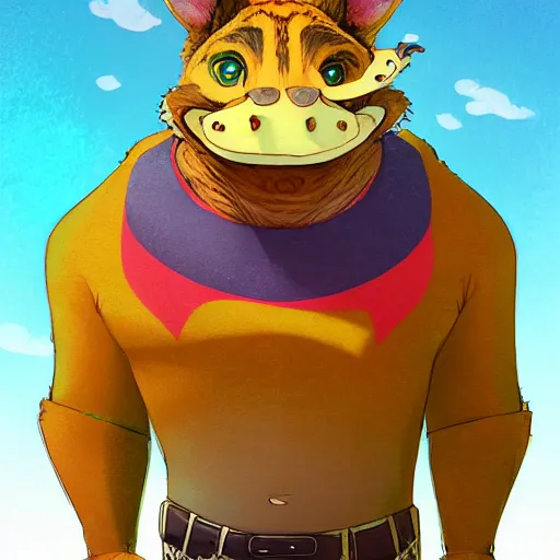 Image similar to in the style of artgerm, loish and ross tran, anthropomorphic alligator, symmetrical face, symmetrical eyes, red scales on his back, yellow scale on his belly and chest, male, waring a hawaiian shirt, in the style of zootopia