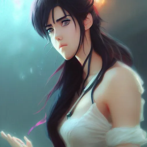 Image similar to jennifer connelly as a beautiful anime girl by wlop and greg rutkowski