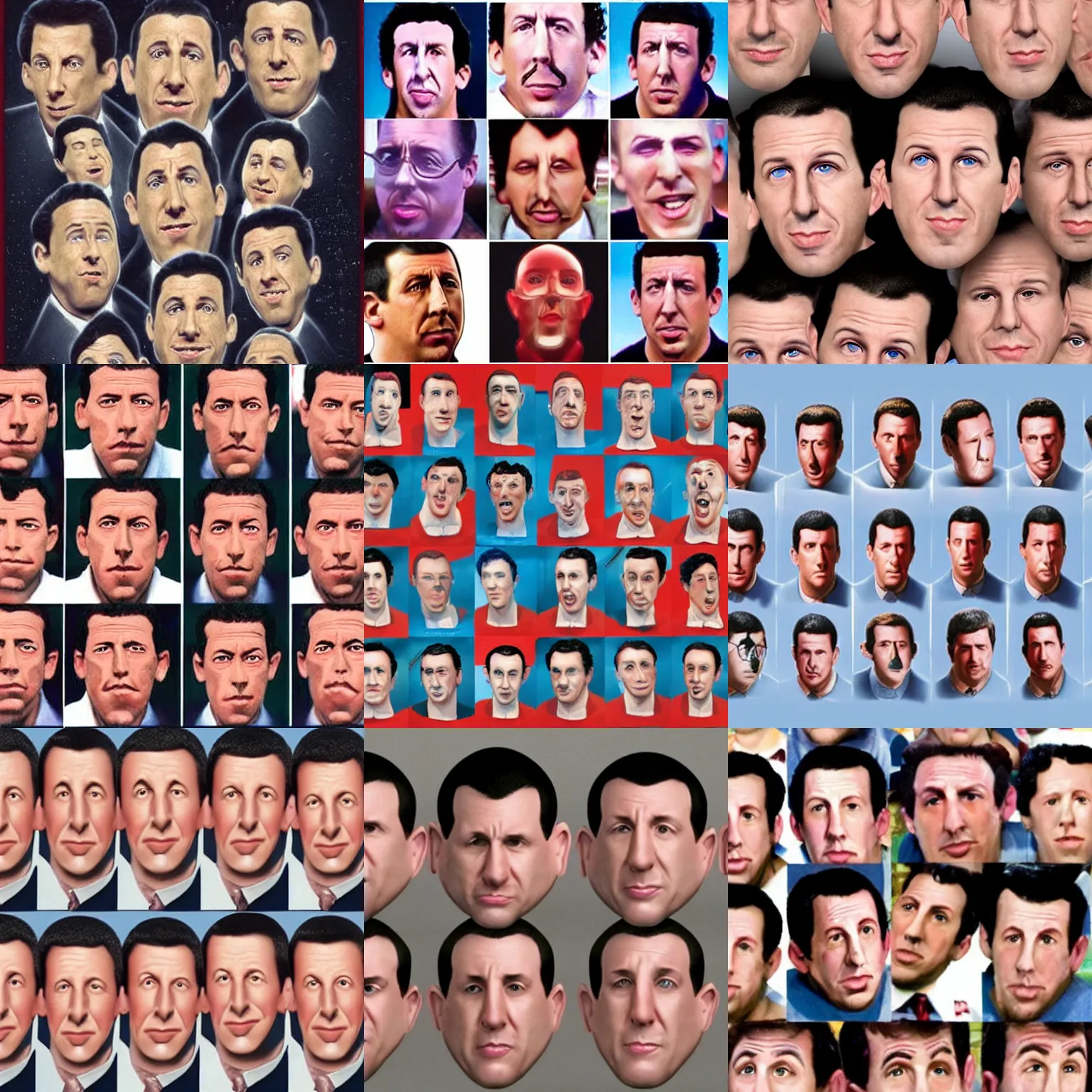 Prompt: a bunch of atom molecules shaped together to look likeadam sandler's face