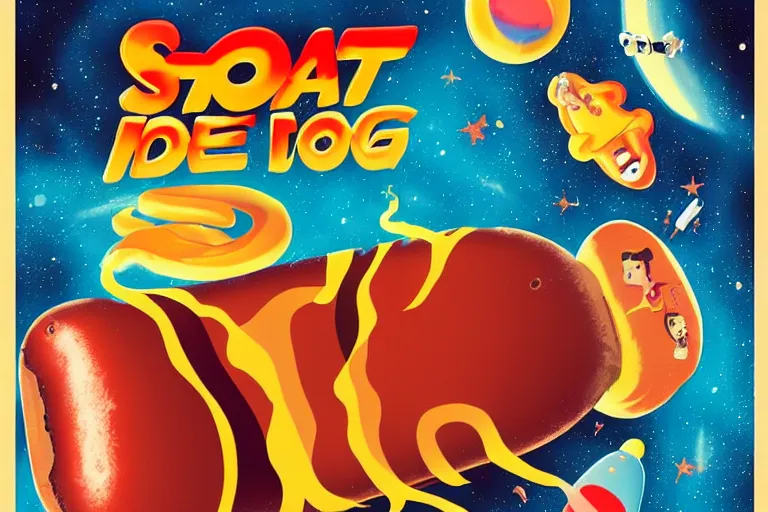 Prompt: movie poster art of a hot dog space adventure movie