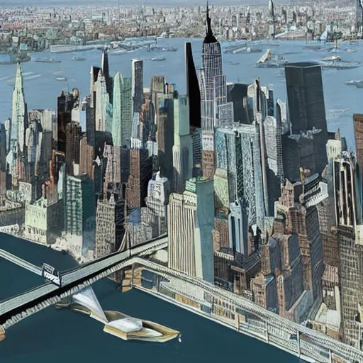 Prompt: New York City in the year 2100, futuristic, photorealistic,