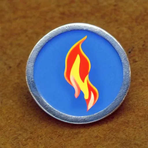 Prompt: simple yet detailed, illustration fire warning flame enamel pin retro design