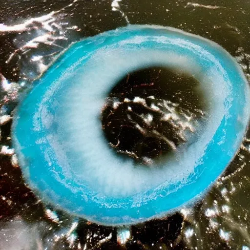 Prompt: ice rings around a beautiful planet melting into rings of rivers with otter aliens swimming through them along with lots of little colorful fish