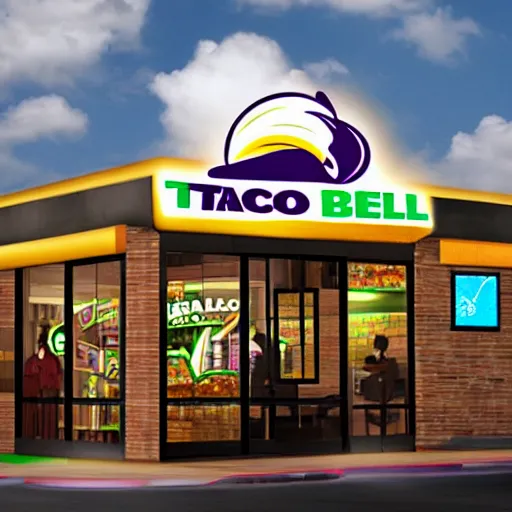 Prompt: a future where all restaurants are taco bell. And Wendy's. Mostly Taco Bell.