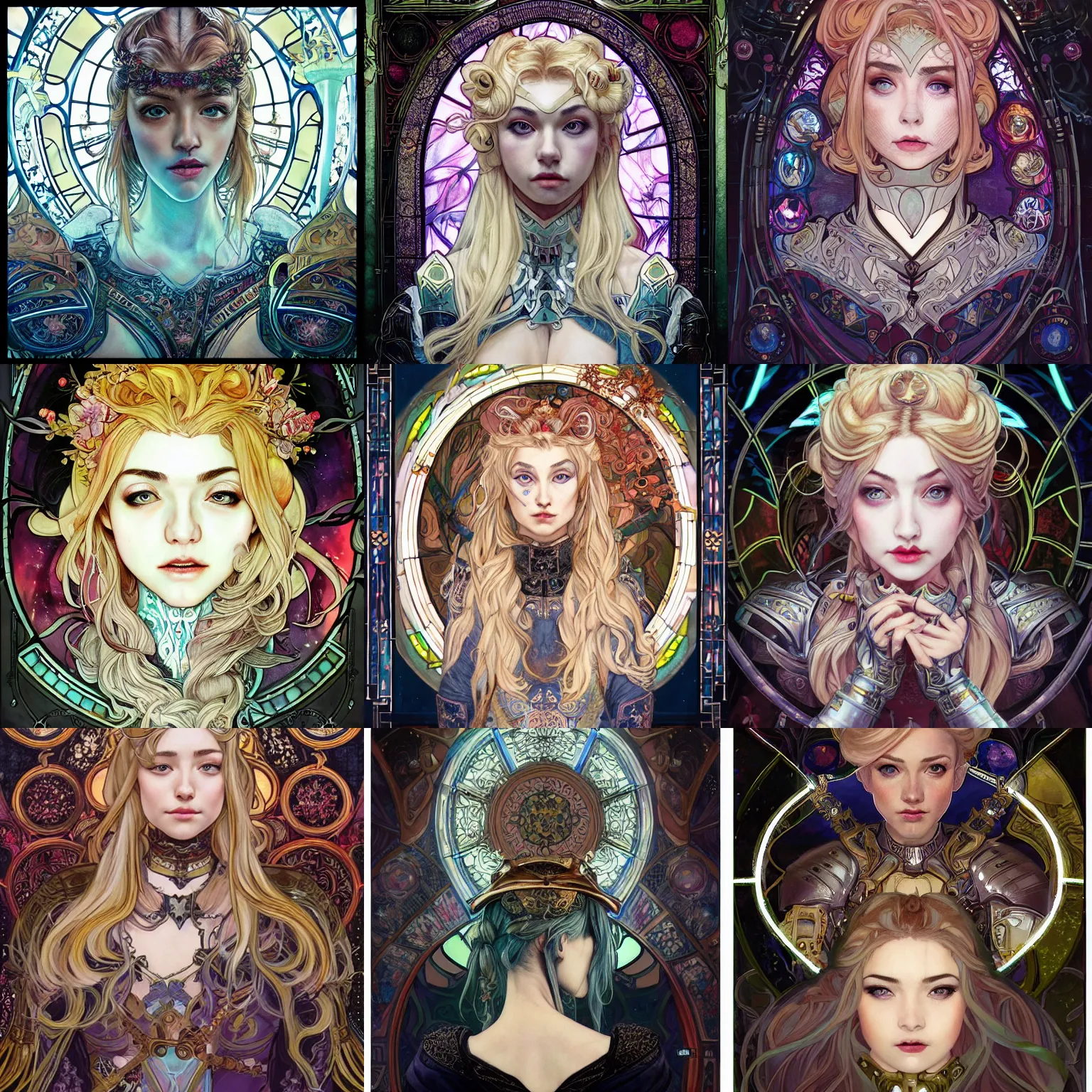 Prompt: masterpiece head-on symmetrical centered painted portrait, Imogen Poots as a paladin, blonde hair, glorious, wearing full metal armour, glowing stained glass backdrop, elegant, in the style of Lois van Baarle and Rossdraws and Ruan Jia and Ross Tran and Alphonse Mucha and Ayami Kojima and Charlie Bowater and Karol Bak and Jean Delville, pixar, maya engine, splash comics, global illumination lighting
