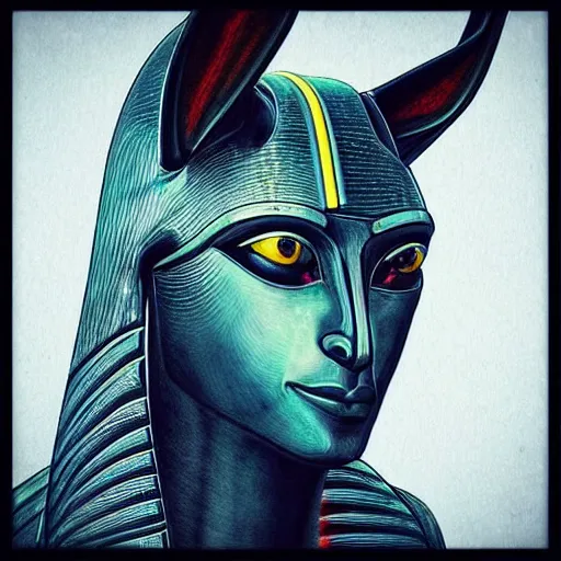 Prompt: “ detailed futuristic portrait of egyptian god anubis, cybernetics, realistic, mystical ”