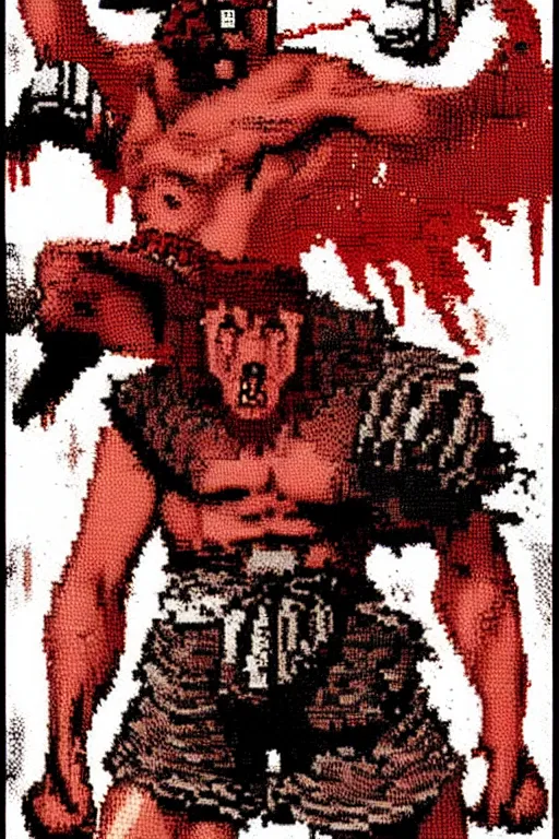 Image similar to extreme long shot. 8 bit nes graphics. hermann nitsch. antropomorphic muscular masculine wolf. kickboxer fighter, in shorts. wolf head. art from nes game cartridge,