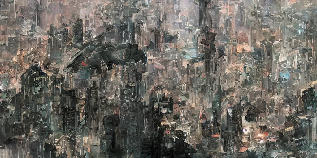 Prompt: skyline of a dark cyberpunk city, intricate brutal architectural conglomerates, illuminated fog, huge displays on the skyscrapers, deep focus, intricate, elegant, highly detailed, foggy, mysterious, digital painting, artstation, concept art, matte, sharp focus, art by artgerm and greg rutkowski and alphonse mucha