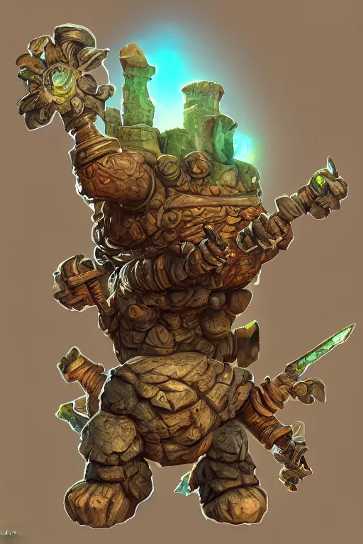 Image similar to zelda fantasy art giant golem troll wood rock greeble gemstone, global illumination ray tracing hdr fanart arstation by sung choi and eric pfeiffer and gabriel garza and casper konefal