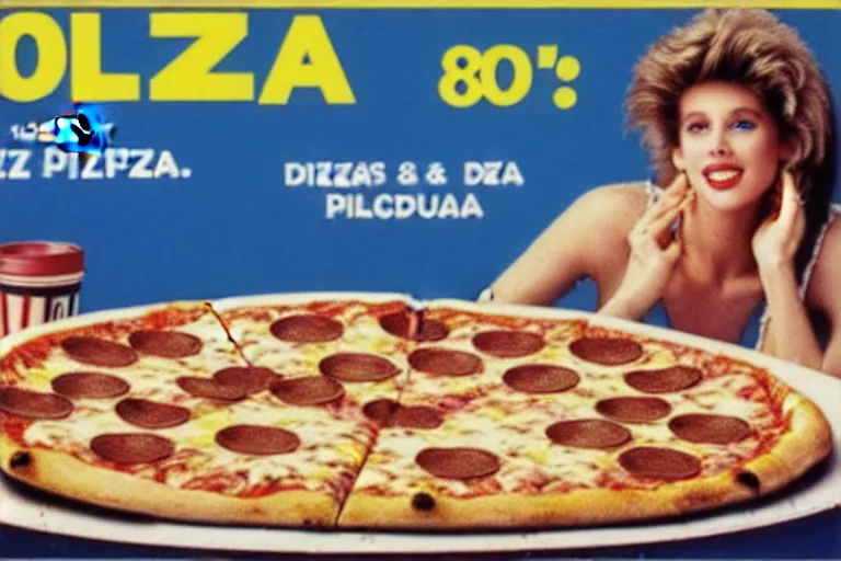 Image similar to 80s, pizza, advertisement